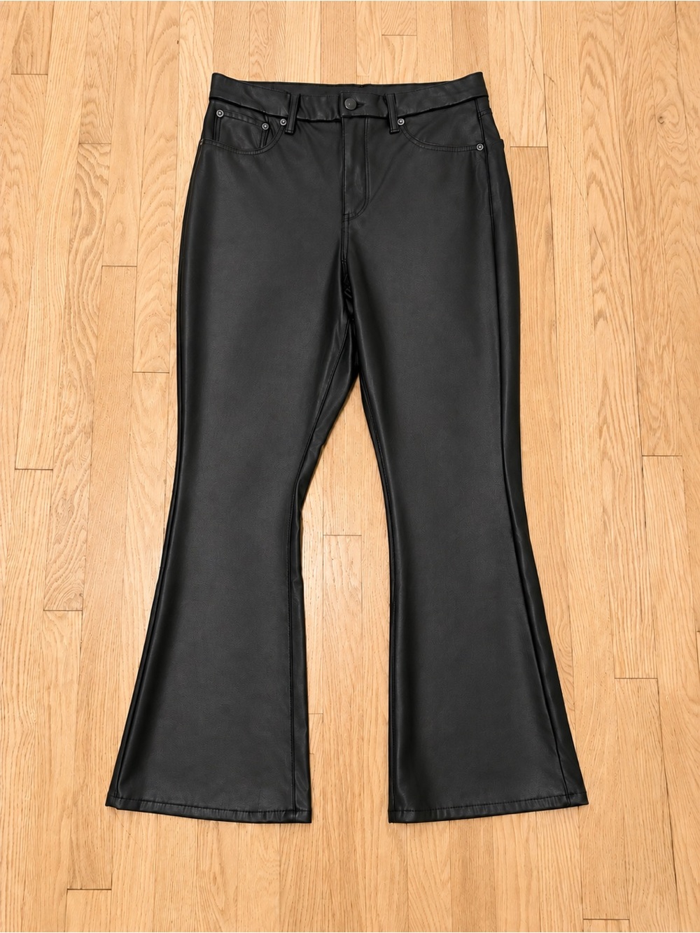 American Eagle Black Faux Leather Stretch Bootcut Pants 12 Short